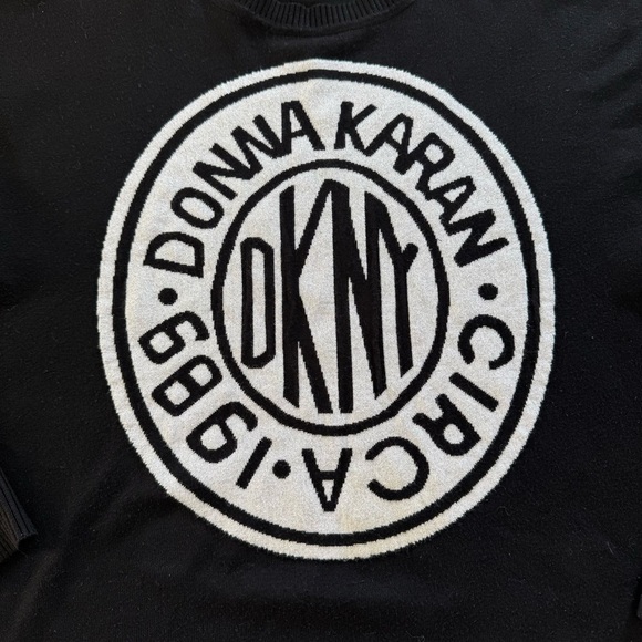 DKNY Donna Karan Circa 1989 Black White Logo Sweater Medium Shimmer Winter - Picture 3 of 9